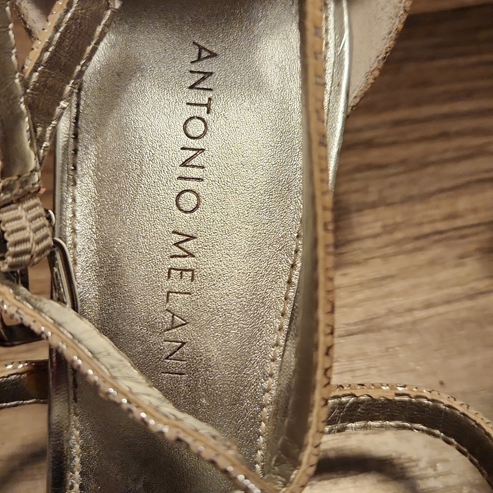 ANTONIO Melani Metallic Heel Beaded Sandals Size 9.5 Prom!! - Picture 3 of 6